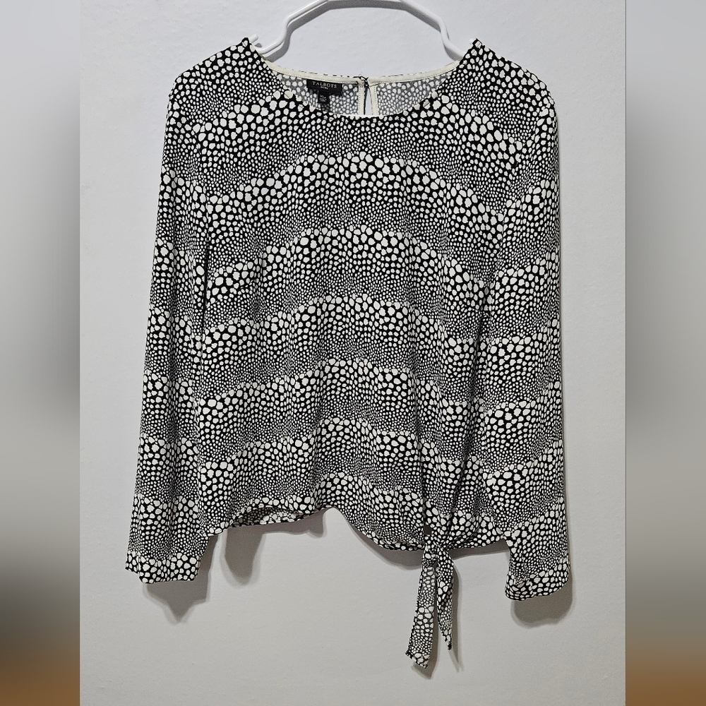 Talbots Woman Plus Size Black & White Spotted Print Tie Front Blouse Size Xlp B9